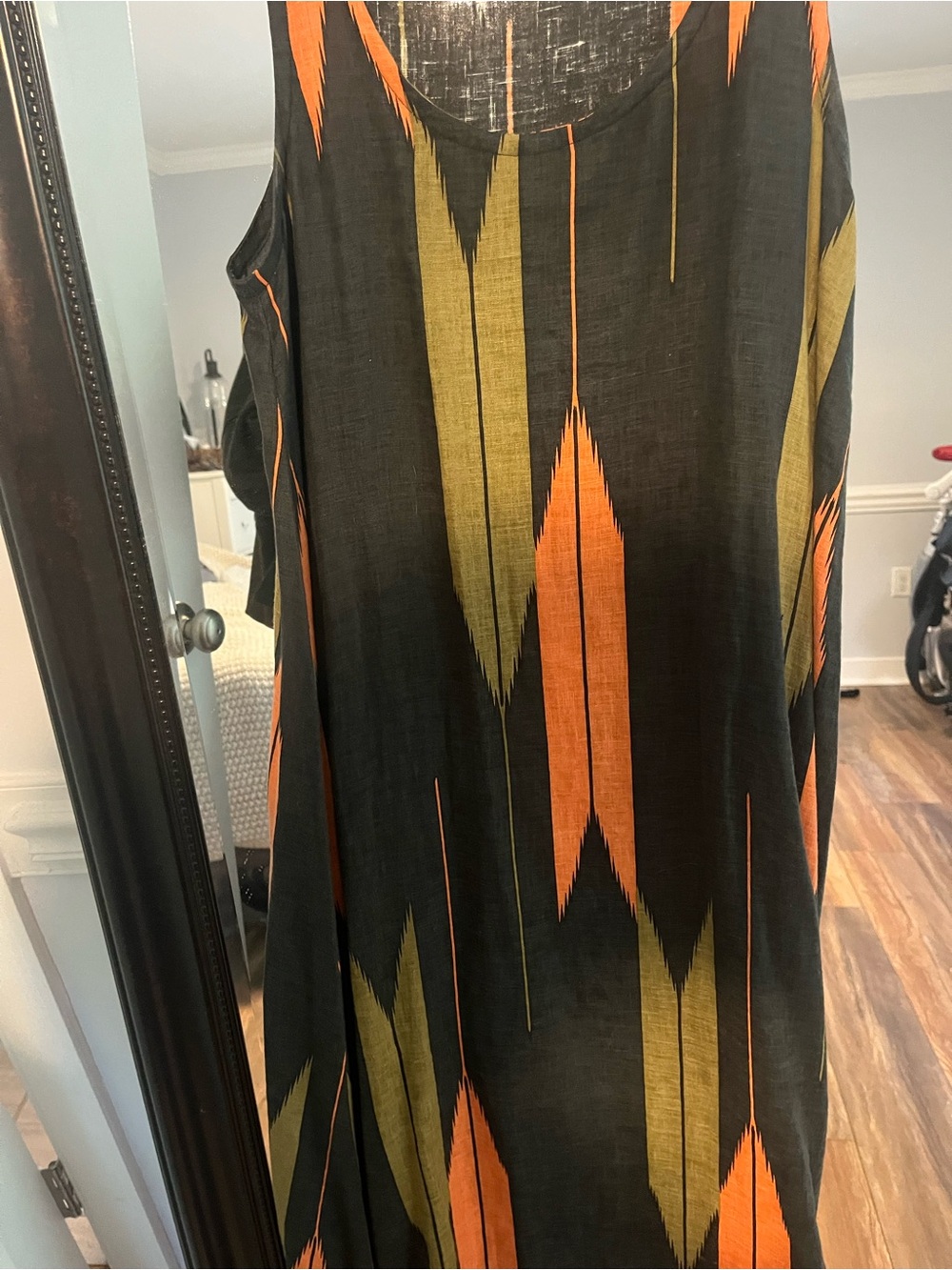Bel Kazan Black Maxi Tank Dress with Orange & Olive Geo Print - Picture 4 of 4